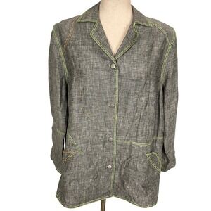 Alain Weiz Blazer Womens 14 Gray Green Neon Stitch Linen Lightweight Jacket